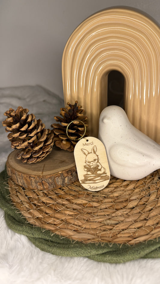 Porte-clés en bois – Cadeau pour maîtresse ou nounou