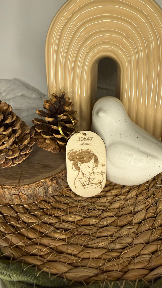 Porte-clés naissance personnalisé – Prénom & heure de naissance